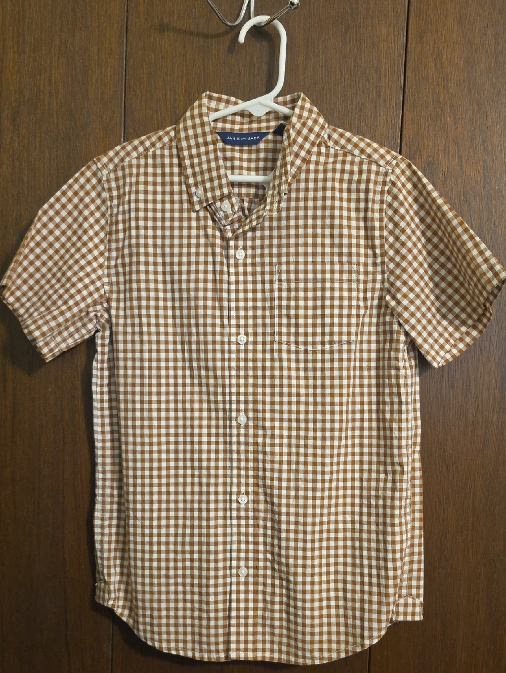 Janie and Jack Brown and White Gingham Short Sleeve Button-Down Shirt